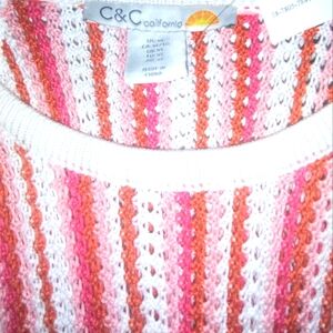 C&C California Women's Striped Knit Sweater Dress- Pink and Orange